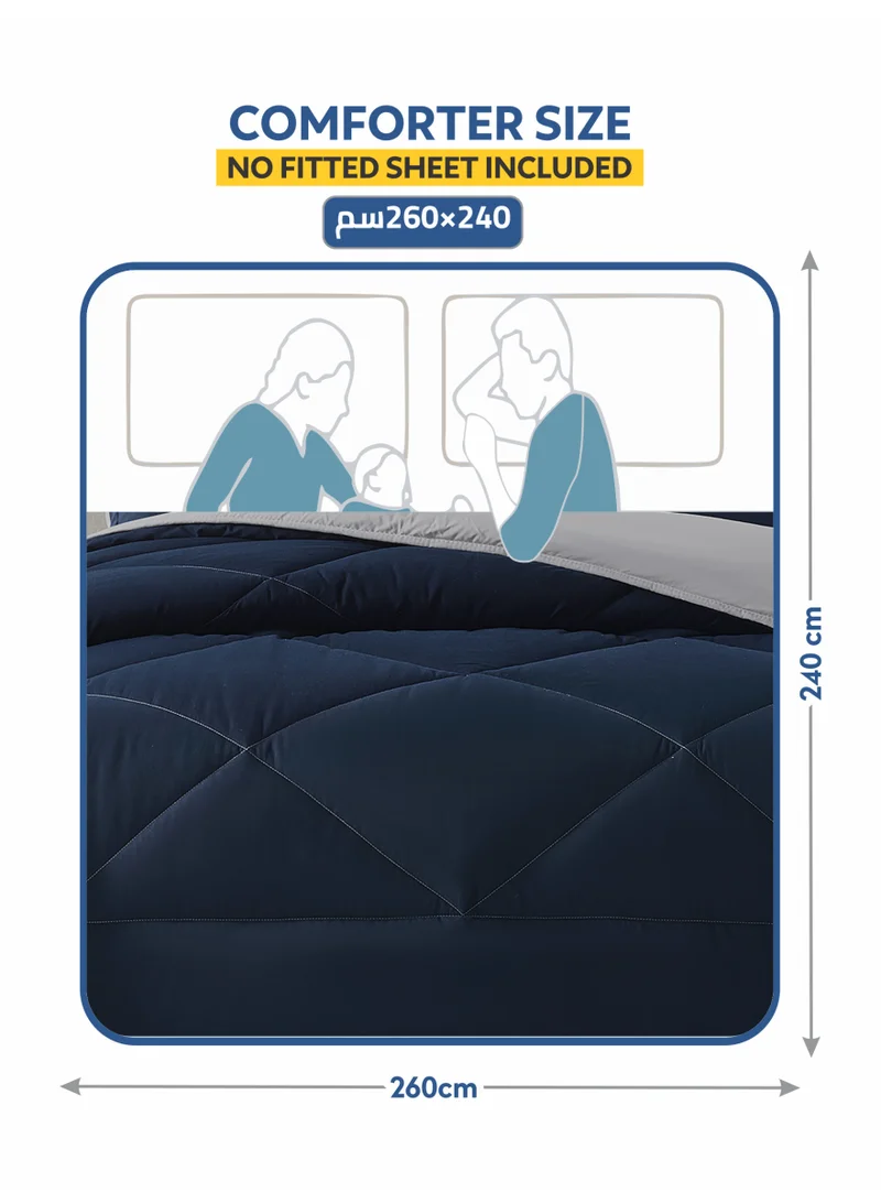 دوناتيلا طقم مفرش روزا سادة 3 قطع مقاس مزدوج 240 × 260 سم بحشوة ثابتة أزرق