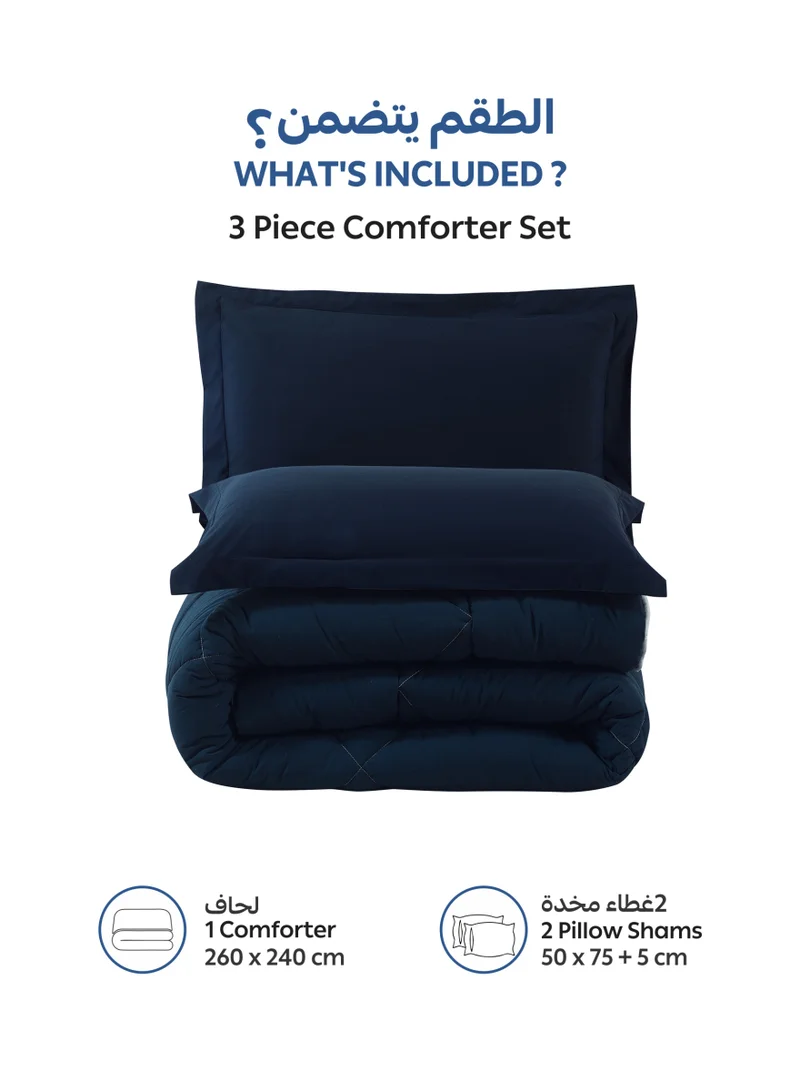 Donetella KING - 3Pcs Bedding Comforter Set, King Size Fits 260x240 cm - 3-Pcs Solid Quilted Bed Set, Microfiber Fabric - 1 Comforter And 2 Pillow Shams  | Best Price UAE