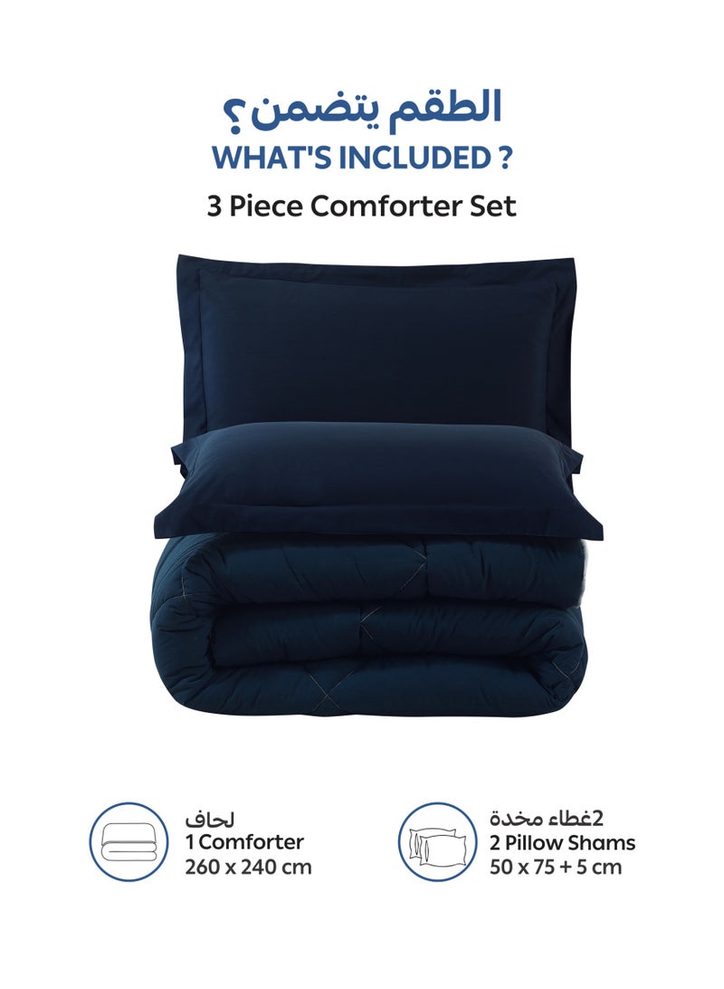 Donetella Bedding Comforter Set, King Size Fits 260x240 cm - 3-Pcs Solid Quilted Bed Set, Microfiber Fabric - 1 Comforter And 2 Pillow Shams - Image 3