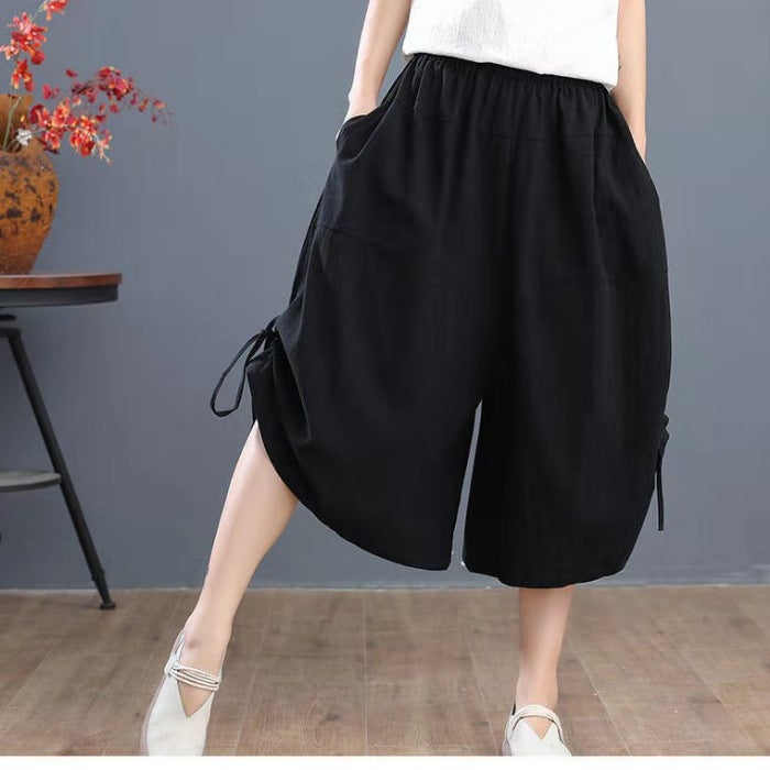 Summer large size 200kg womens pants loose bloomers wide leg pants elastic waist womens skirt pants cropped pants skirt Jujube - Image 4