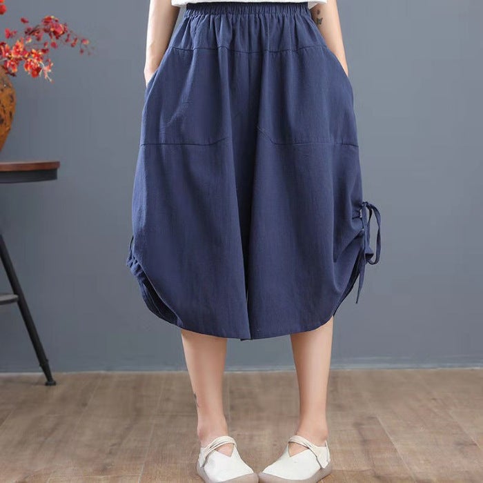 Summer large size 200kg womens pants loose bloomers wide leg pants elastic waist womens skirt pants cropped pants skirt Jujube - Image 2