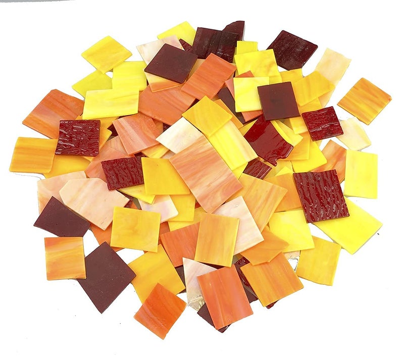 Lanyani Stained Glass Sheets Pieces, Glass Mosaics Tiles for Artwork and Crafts Art Projects, 35oz Value Pack, Flame - Image 1