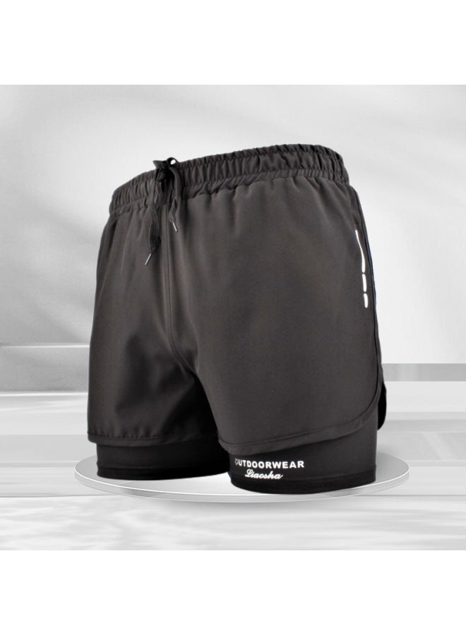 إسكدنيا شورت سباحة رجالي مضاد للإحراج بطبقة مزدوجة للسباحة على الشاطئ ربيع حار للرجال بوكسر احترافي فضفاض سريع الجفاف شورت سباحة قصير - اللون: رمادي 062-2 (مقاسان) يرجى طلب XXL- - Image 2