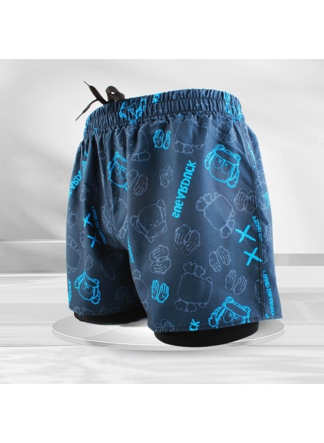 إسكدنيا شورت سباحة رجالي مضاد للإحراج بطبقة مزدوجة للسباحة على الشاطئ ربيع حار للرجال بوكسر احترافي فضفاض سريع الجفاف شورت سباحة قصير - اللون: رمادي 062-2 (مقاسان) يرجى طلب XXL- - Image 3