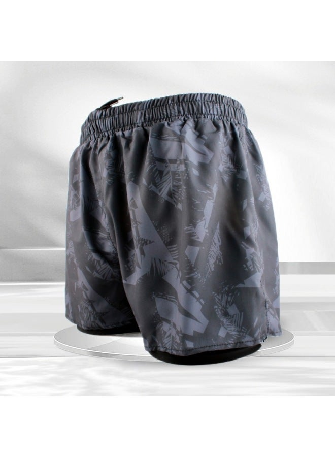 إسكدنيا شورت سباحة رجالي مضاد للإحراج بطبقة مزدوجة للسباحة على الشاطئ ربيع حار للرجال بوكسر احترافي فضفاض سريع الجفاف شورت سباحة قصير - اللون: رمادي 062-2 (مقاسان) يرجى طلب XXL- - Image 1