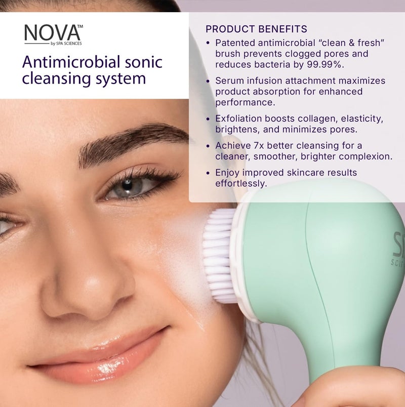 Spa Sciences - NOVA - Sonic Cleansing Brush with Bristles & Infusion System â€“ Anti-Aging Facial Exfoliating, Waterproof, and USB Rechargeable - Image 4