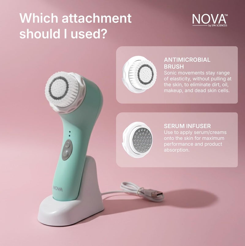Spa Sciences - NOVA - Sonic Cleansing Brush with Bristles & Infusion System â€“ Anti-Aging Facial Exfoliating, Waterproof, and USB Rechargeable - Image 5