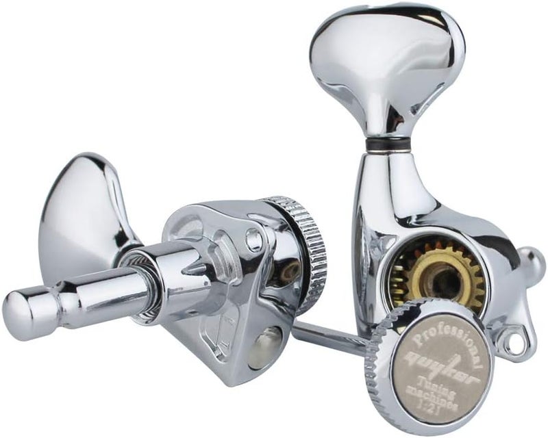 guyker Guitar Locking Tuners (3L + 3R) - 1:21 Lock String Tuning Key Pegs Machine Head Set Replacement for ST TL SG LP Style Electric, Folk or Acoustic Guitars – Chrome - Image 2