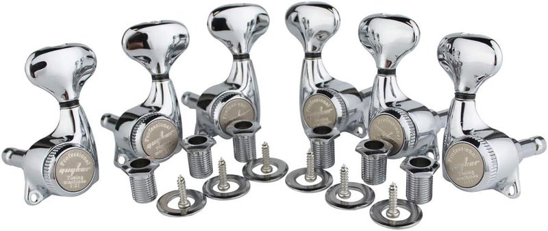 guyker Guitar Locking Tuners (3L + 3R) - 1:21 Lock String Tuning Key Pegs Machine Head Set Replacement for ST TL SG LP Style Electric, Folk or Acoustic Guitars – Chrome - Image 4