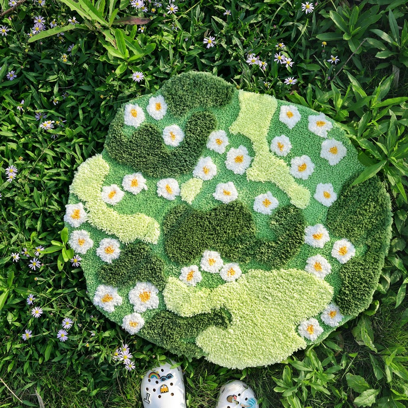 YIKUSH Moss Bath Mat Green Bathroom Rug with Small White Flowers Non Slip Door Mat for Bedroom and Kitchen Soft Washable Rug Floral Nature Bathtub Mat - Image 4