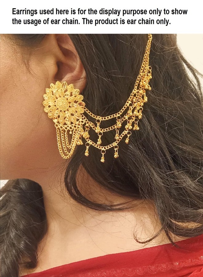 Efulgenz Indian Traditional Ear Chains Earrings for Women Bridal Jewelry for Wedding Layered Ear Support Chain Hair Accessory - Image 3
