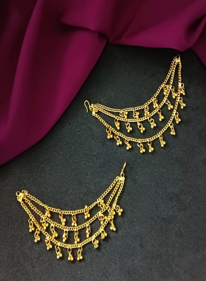 Efulgenz Indian Traditional Ear Chains Earrings for Women Bridal Jewelry for Wedding Layered Ear Support Chain Hair Accessory - Image 2