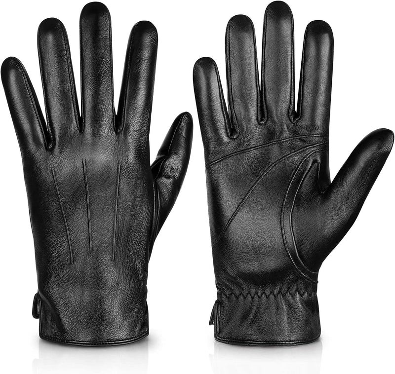 Alepo Genuine Sheepskin Leather Gloves for Men, Winter Warm Touchscreen Texting Cashmere Lined Driving Motorcycle Gloves - Image 1