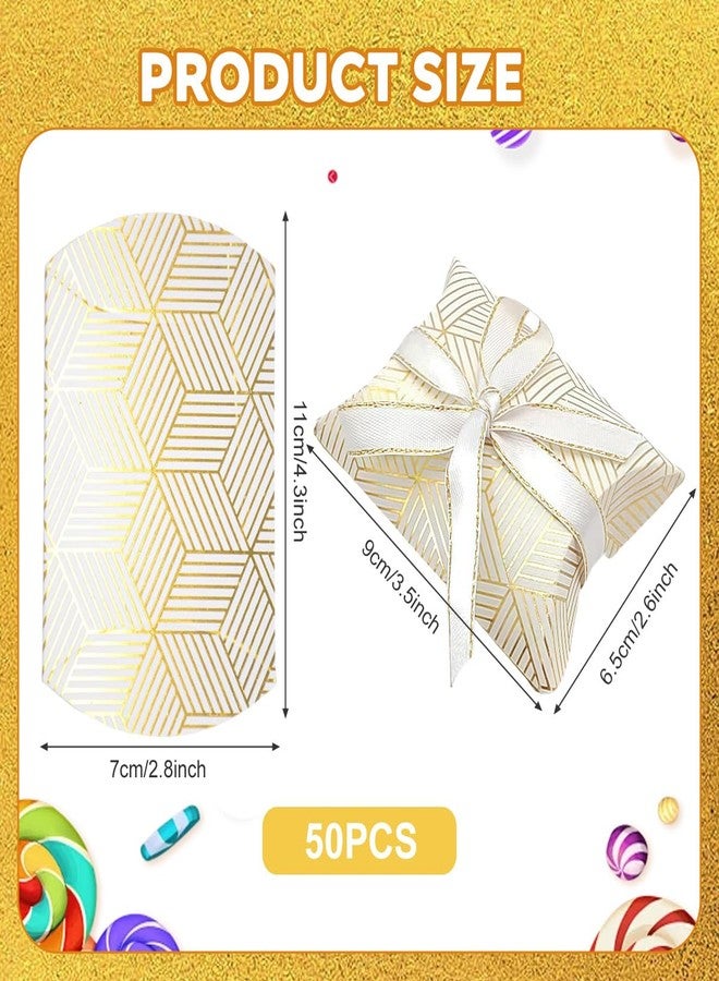 OHEETU 50Pcs Kraft Paper Wedding Favor Boxes Mini Candy Box with Gold Ribbon Jewelry Gift Packing Bridal Party Accessory(11x7CM) - Image 2