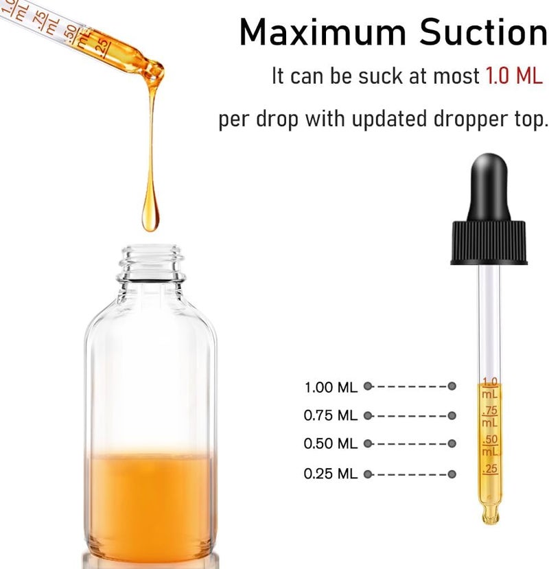Bumobum زجاجات بوموبوم 2 أونصة شفافة وكهرمانية، 2 عبوة زجاجات قطارة زجاجية لزجاجات الزيوت العطرية مع قمع، ملصقات وقطارة مدرجة - زجاجات توزيع مختبر مانعة للتسرب - Image 3