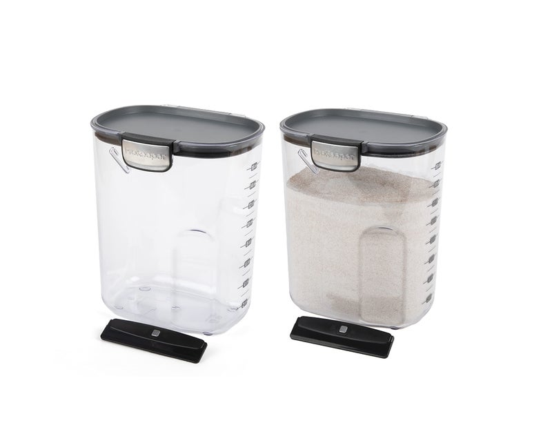 Progressive International ProKeeper Clear Plastic Airtight Food Bakers Kitchen Storage Organization Container Canister Set with Magnetic Accessories 2 Piece Set Flour 4Quart