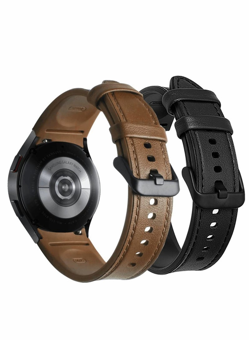 Leather Watch Band for Galaxy Watch 4/4 Classic 42mm/46mm, 2 Pcs 20mm Quick Release Watch Strap - Image 1