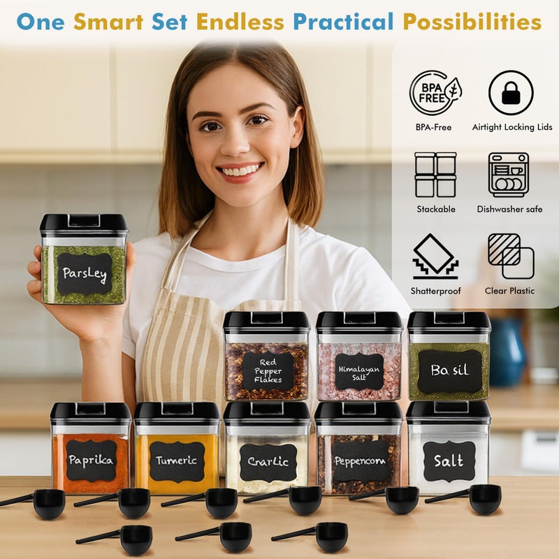 Shazo 9 PC Airtight Food Storage Containers - BPA Free Clear Plastic Snack & Spice Containers with Easy Lock Lids - Kitchen and Pantry Organization for Herbs, Coffee, Tea - 0.5L / 2.1 Cups - Image 4
