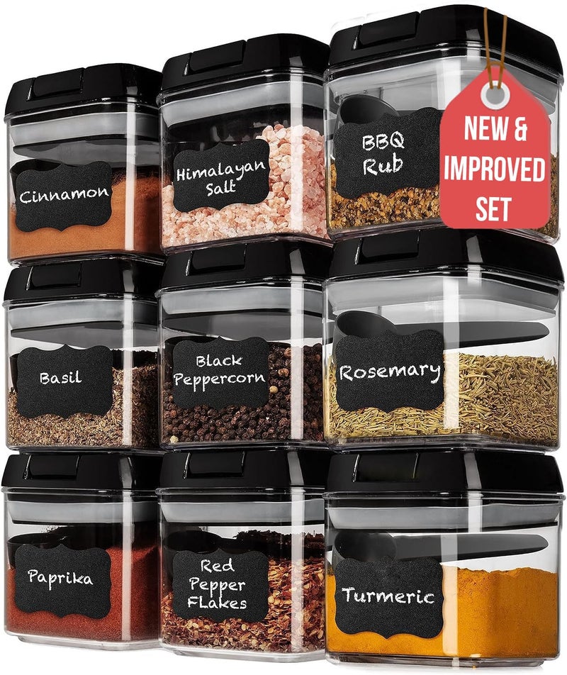 Shazo 9 PC Airtight Food Storage Containers - BPA Free Clear Plastic Snack & Spice Containers with Easy Lock Lids - Kitchen and Pantry Organization for Herbs, Coffee, Tea - 0.5L / 2.1 Cups - Image 1