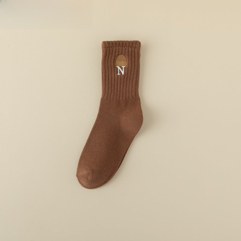 Korean Mid-Calf Cotton Socks Autumn Camel - Image 3