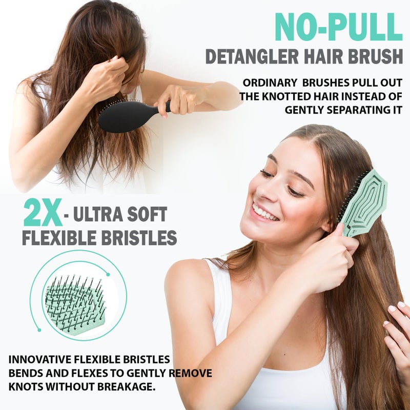 Fiora Naturals Hair Detangling Brush for Women - Detangler Hair Brush w/Flexible Soft Bristles- Gently Glides Through Tangles - Curly, Fine, Dry and Shower Wet HairBrush, cepillo para cabello - Green - Image 2