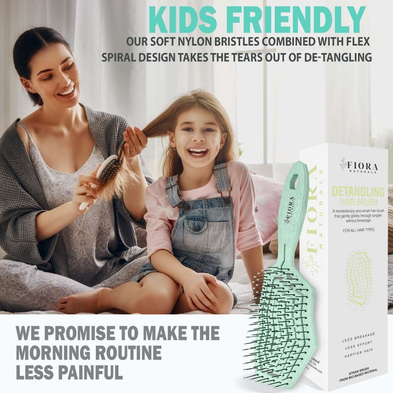 Fiora Naturals Hair Detangling Brush for Women - Detangler Hair Brush w/Flexible Soft Bristles- Gently Glides Through Tangles - Curly, Fine, Dry and Shower Wet HairBrush, cepillo para cabello - Green - Image 5