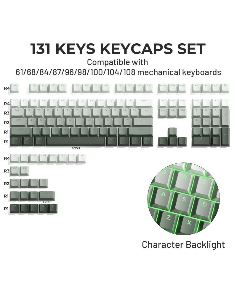 SDYZ x XVX Shine Through PBT Keycaps, Custom Keycaps 60 75 100 Percent OEM Profile, Doubleshot Key caps Set for 61/64/68/84/87/100/104/108 Gaming Mechanical Keyboard, Gradient Green - Image 3