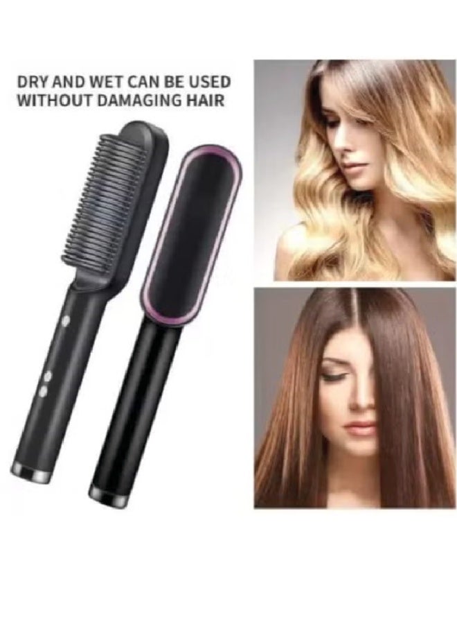 ارواق فرشاة فرد الشعر الكهربائية المصنوعة من السيراميك للنساء والرجال - مصفف شعر احترافي مع 5 إعدادات حرارة قابلة للتعديل - أسود - Image 3