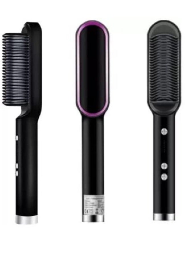 ارواق فرشاة فرد الشعر الكهربائية المصنوعة من السيراميك للنساء والرجال - مصفف شعر احترافي مع 5 إعدادات حرارة قابلة للتعديل - أسود - Image 1