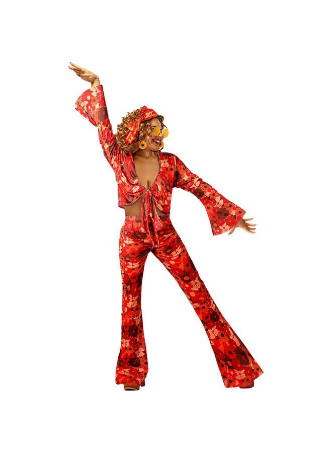 Foaincore 6 Pcs 70s Disco Outfits for Women Hippie Halloween Costume Set Flared Pants Headband Earring Sunglass, Colorful, M - Image 5