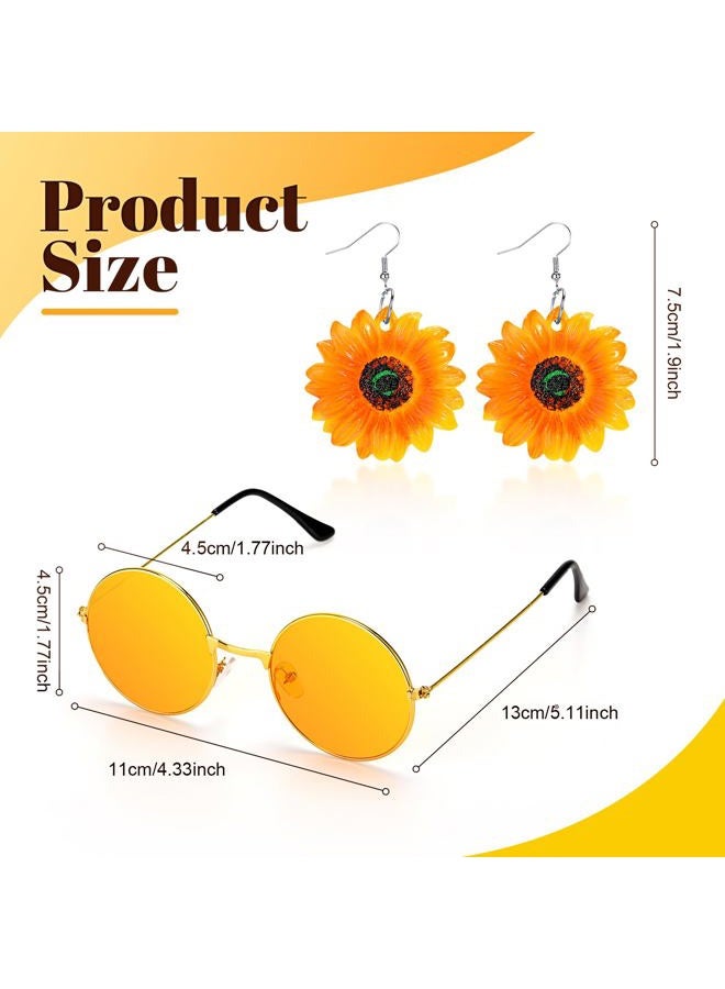 Foaincore 6 Pcs 70s Disco Outfits for Women Hippie Halloween Costume Set Flared Pants Headband Earring Sunglass, Colorful, M - Image 4