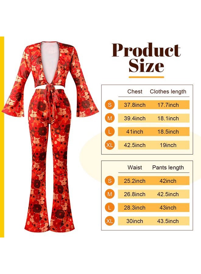 Foaincore 6 Pcs 70s Disco Outfits for Women Hippie Halloween Costume Set Flared Pants Headband Earring Sunglass, Colorful, M - Image 3