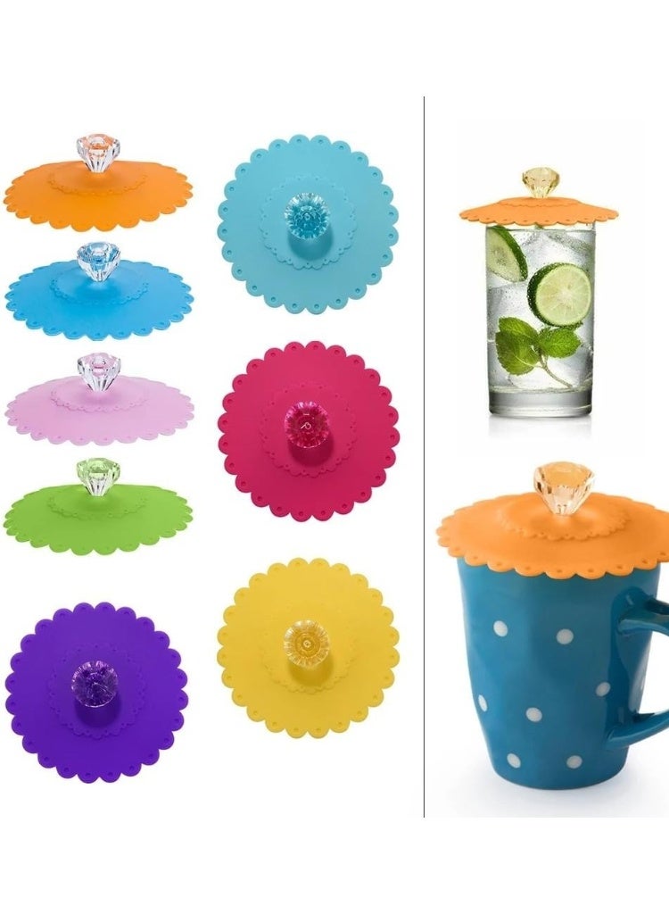 غطاء كوب سيليكون مبتكر – غطاء أكواب زجاجية مقاوم للغبار، غطاء محكم الإغلاق لشرب القهوة، النبيذ والمشروبات – غطاء أكواب ماسك على شكل ماسة، متعدد الألوان، قابل لإعادة الاستخدام - Image 1