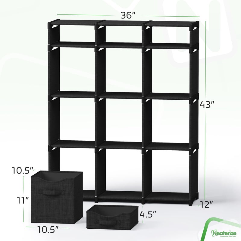 NEATERIZE Cube Storage Organizer with Storage Bins Included - The Perfect Closet Organizers and Storage Solution. Includes 12 Storage Cubes, Great For Toy Storage, Closet Storage, Clothes Storage (Black) - Image 2
