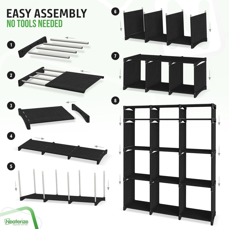 NEATERIZE Cube Storage Organizer with Storage Bins Included - The Perfect Closet Organizers and Storage Solution. Includes 12 Storage Cubes, Great For Toy Storage, Closet Storage, Clothes Storage (Black) - Image 4