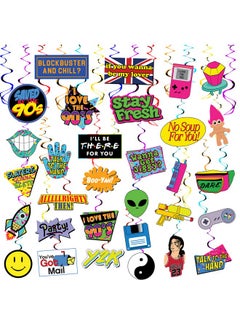 Sterling James Co. 32 Piece 90s Party Hanging Swirls Decorations, Throwback 1990s Themed Party Supplies and Favors  - Image 1