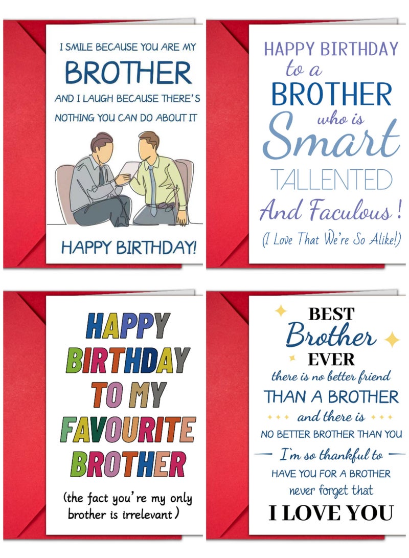 بطاقات معايدة عيد ميلاد للأخ مع أظرف - بطاقات تهنئة مضحكة ومعبرة، مجموعة من 4 قطع - Image 1