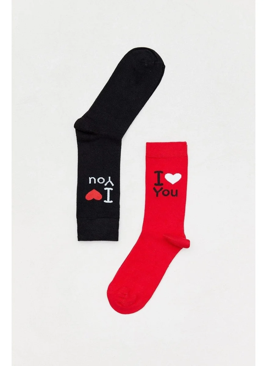 Dode Flora Lover Socks with Written Socket Socks 2 Pcs