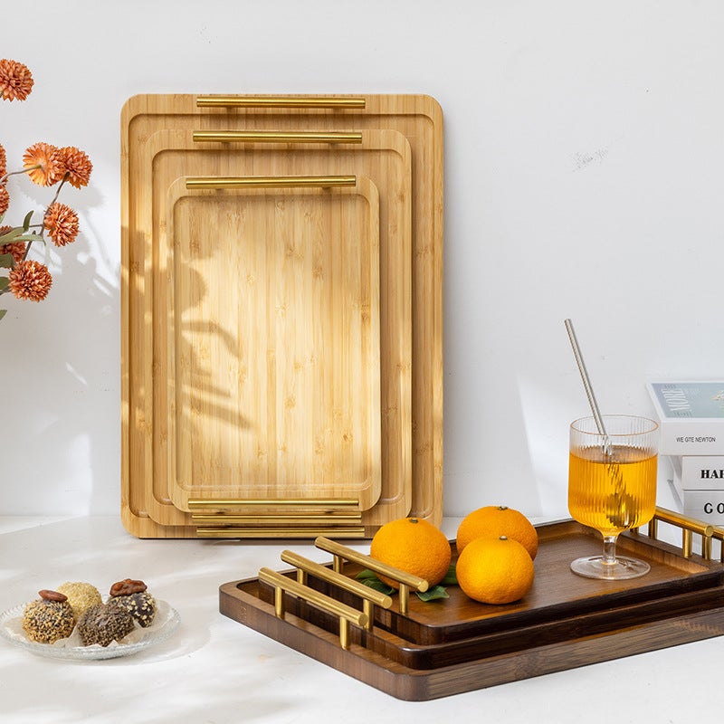 Light Luxury Vintage Bamboo Tea Tray Tray Bamboo Commercial Rectangular Tea Tray Pastry Handle Barbecue Dinner Tray - Image 3