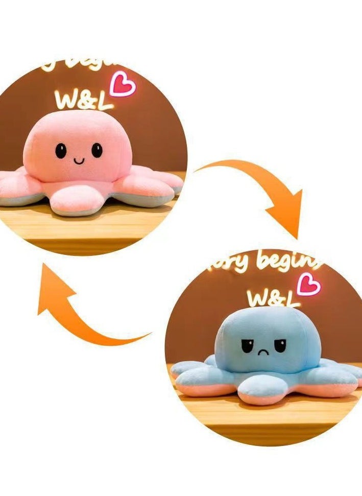 Y&D - Soft Reversible Octopus Plush Toy Double-Sided Flip Different Expression Octopus Doll Gift for Girls and Children (light pink-light blue) - Image 1