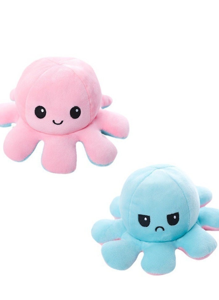 Y&D - Soft Reversible Octopus Plush Toy Double-Sided Flip Different Expression Octopus Doll Gift for Girls and Children (light pink-light blue) - Image 1