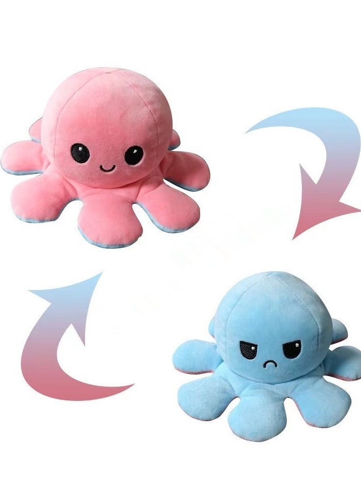 Y&D - Soft Reversible Octopus Plush Toy Double-Sided Flip Different Expression Octopus Doll Gift for Girls and Children (light pink-light blue) - Image 1