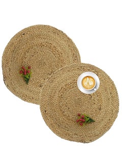 Roost Collections Roost Braided Jute Round Placemats for BedSide Table Center Table Dining Table Mat 35 cm NaturalBeige Set of 6 