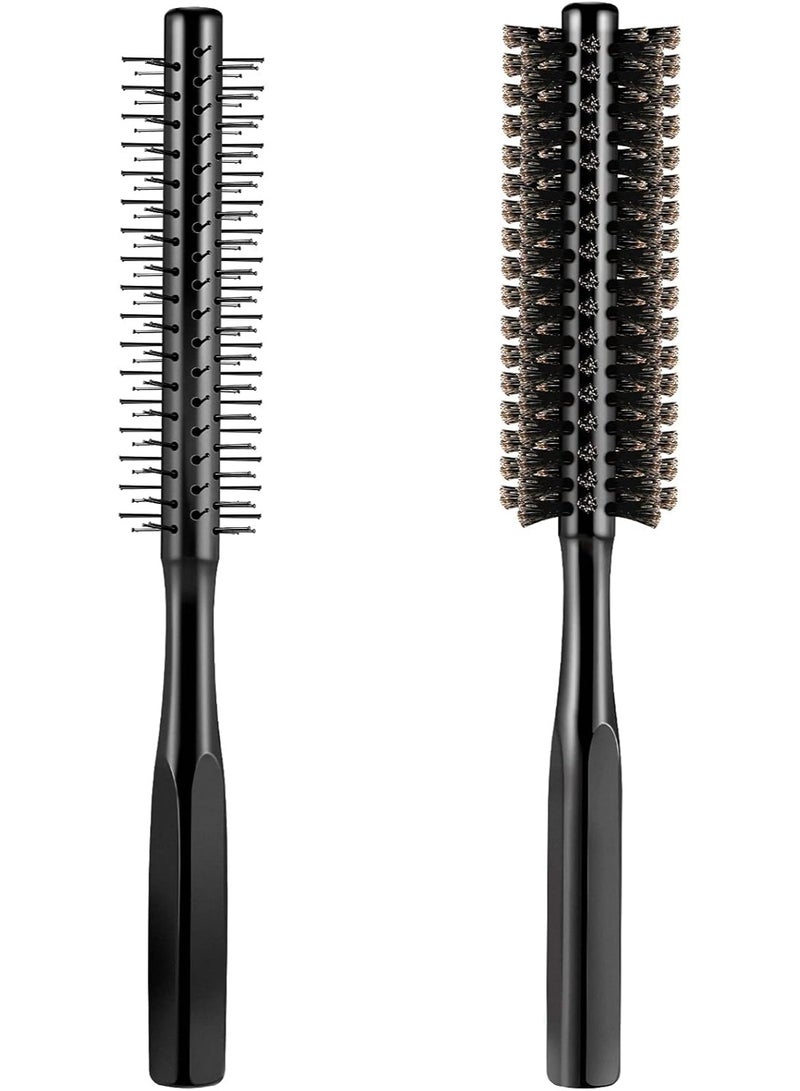 VIUAUAX 2 Pcs Thick Round Hair Comb Hair Brush Blow Drying Hairbrush Small Brush Short Hair Massage Comb Head Massage Round Brush Roll Hairbrush for Wet or Dry Hair (Black)Straight hair curly hair styling nylon roller comb, home daily use scalp massage portable comb - Image 1