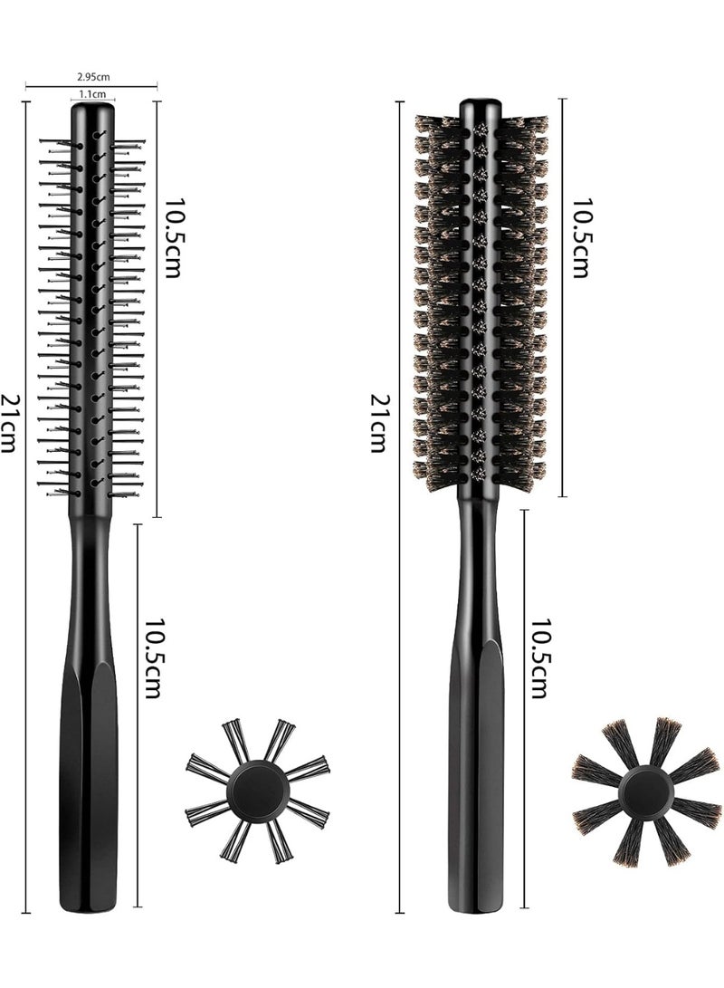VIUAUAX 2 Pcs Thick Round Hair Comb Hair Brush Blow Drying Hairbrush Small Brush Short Hair Massage Comb Head Massage Round Brush Roll Hairbrush for Wet or Dry Hair (Black)Straight hair curly hair styling nylon roller comb, home daily use scalp massage portable comb - Image 5