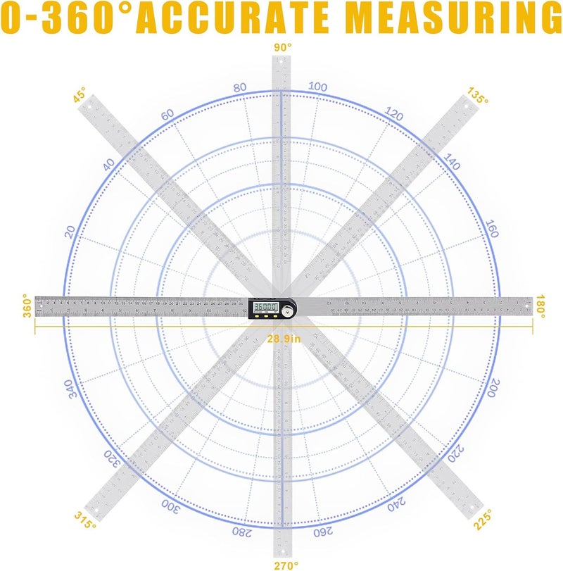 Delgada 12 inch/300mm Digital Angle Finder Tool Stainless Steel Digital Protractor Angle Ruler Finder Tool for Woodworking with Zeroing and Locking Function Battery - Image 3