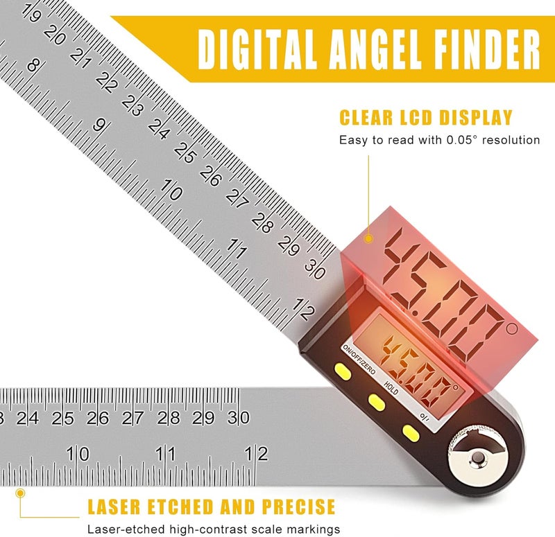Delgada 12 inch/300mm Digital Angle Finder Tool Stainless Steel Digital Protractor Angle Ruler Finder Tool for Woodworking with Zeroing and Locking Function Battery - Image 5