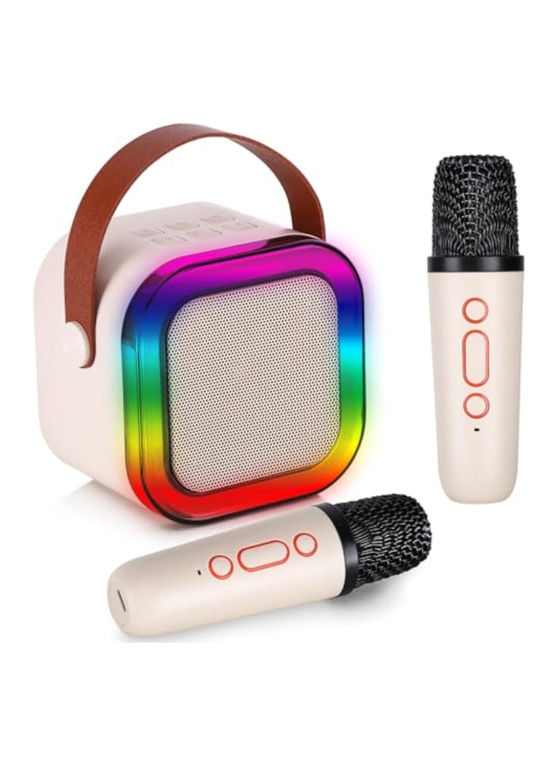 Mini Karaoke Machine with 2 Wireless Microphones, Kids Karaoke Machine for Girls Pre-Loaded Songs Years Old Teens Birthday ，Mini Portable Bluetooth Speaker (White) - Image 1