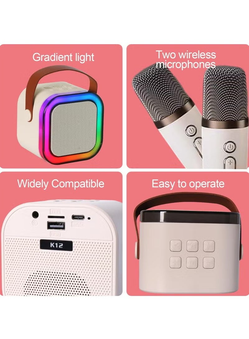 Mini Karaoke Machine with 2 Wireless Microphones, Kids Karaoke Machine for Girls Pre-Loaded Songs Years Old Teens Birthday ，Mini Portable Bluetooth Speaker (White) - Image 4