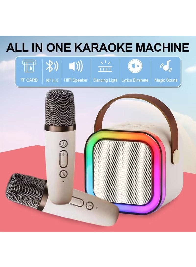 Mini Karaoke Machine with 2 Wireless Microphones, Kids Karaoke Machine for Girls Pre-Loaded Songs Years Old Teens Birthday ，Mini Portable Bluetooth Speaker (White) - Image 2